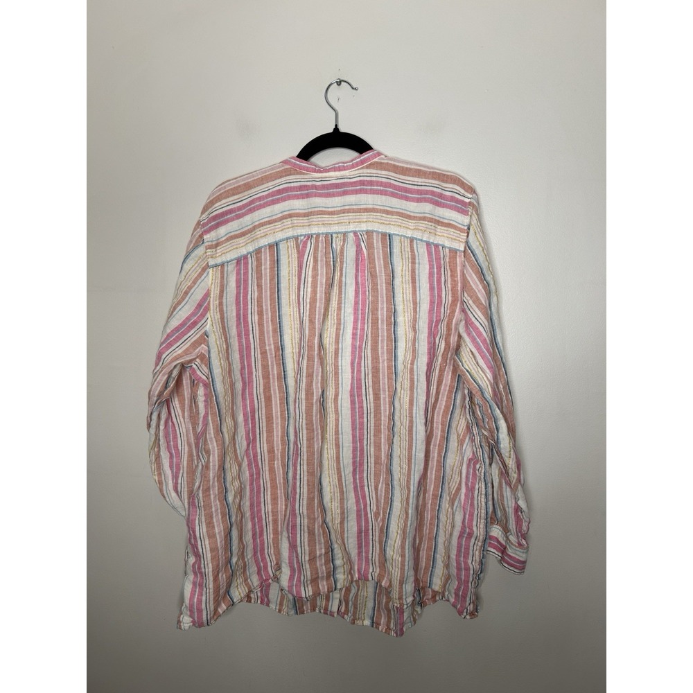 Lands End Womens Linen Top Size 2X 20W-22W Womens Button Front Roll Tab Sleeve - Picture 9 of 9